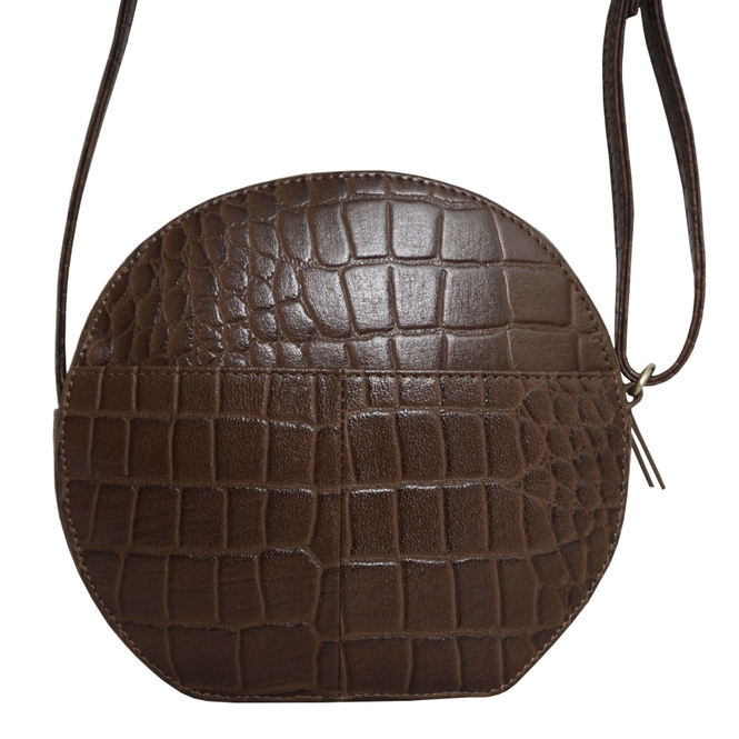 Jane Dark Tan Croc Leather Round Designer Crossbody Bag