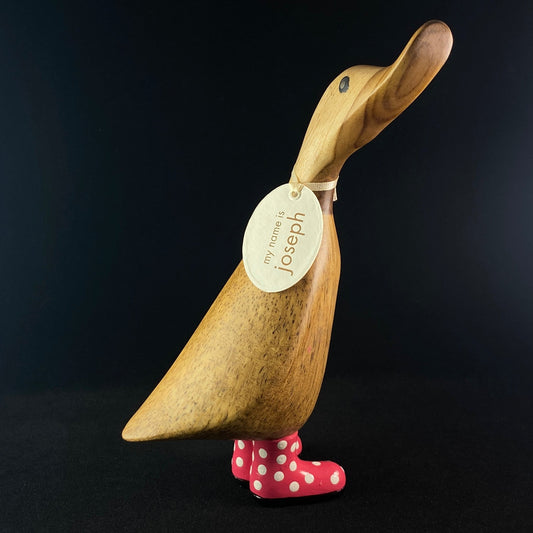 Joseph - Hand-carved and Hand-painted Bamboo Duck with Polka