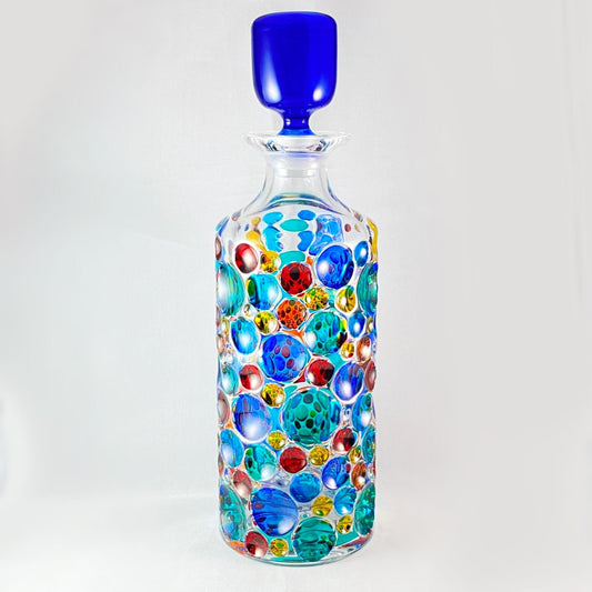 Kaleidoscope Whiskey Decanter, Blue Top - Venetian Glass Whiskey Decanter - Handmade in Italy, Colorful Murano Glass