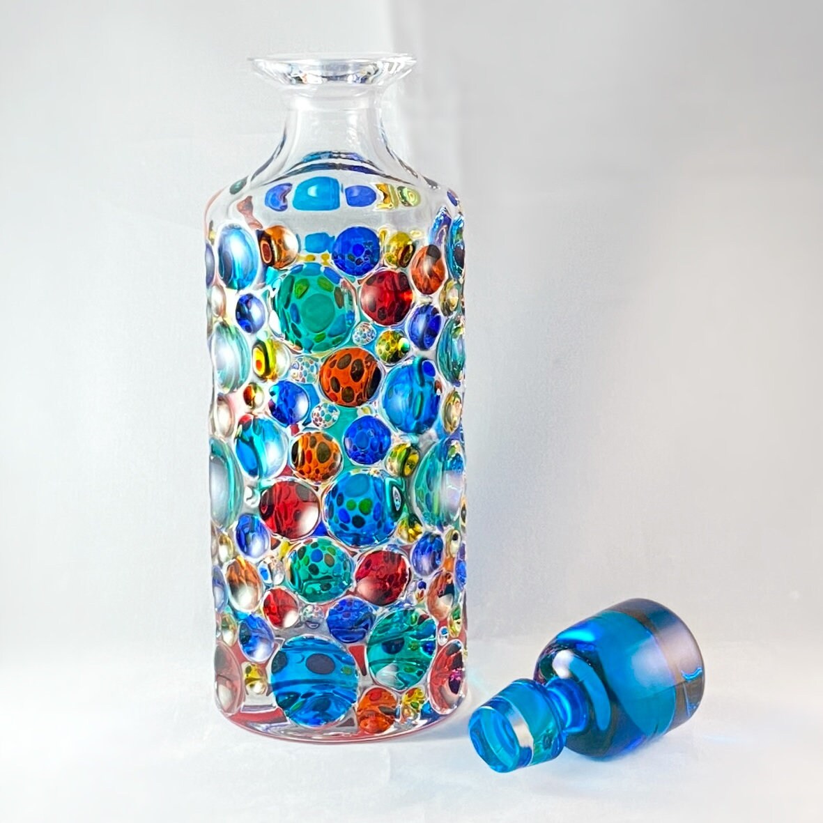 Kaleidoscope Whiskey Decanter, Venetian Glass Whiskey Decanter  - Handmade in Italy, Colorful Murano Glass
