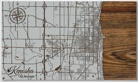 Kenosha, Wisconsin Street Map Wall Art - Handmade in USA, Wood Maps