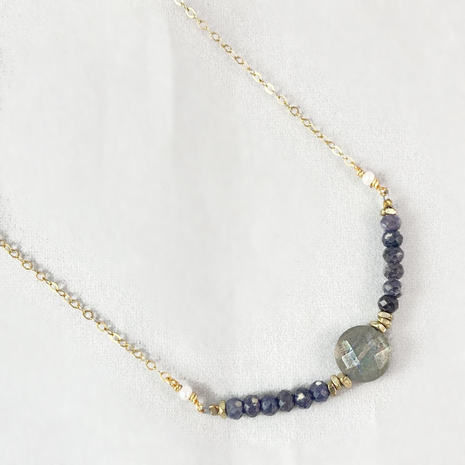 Labradorite and Sapphire Necklace, Handmade in USA - Avaasi