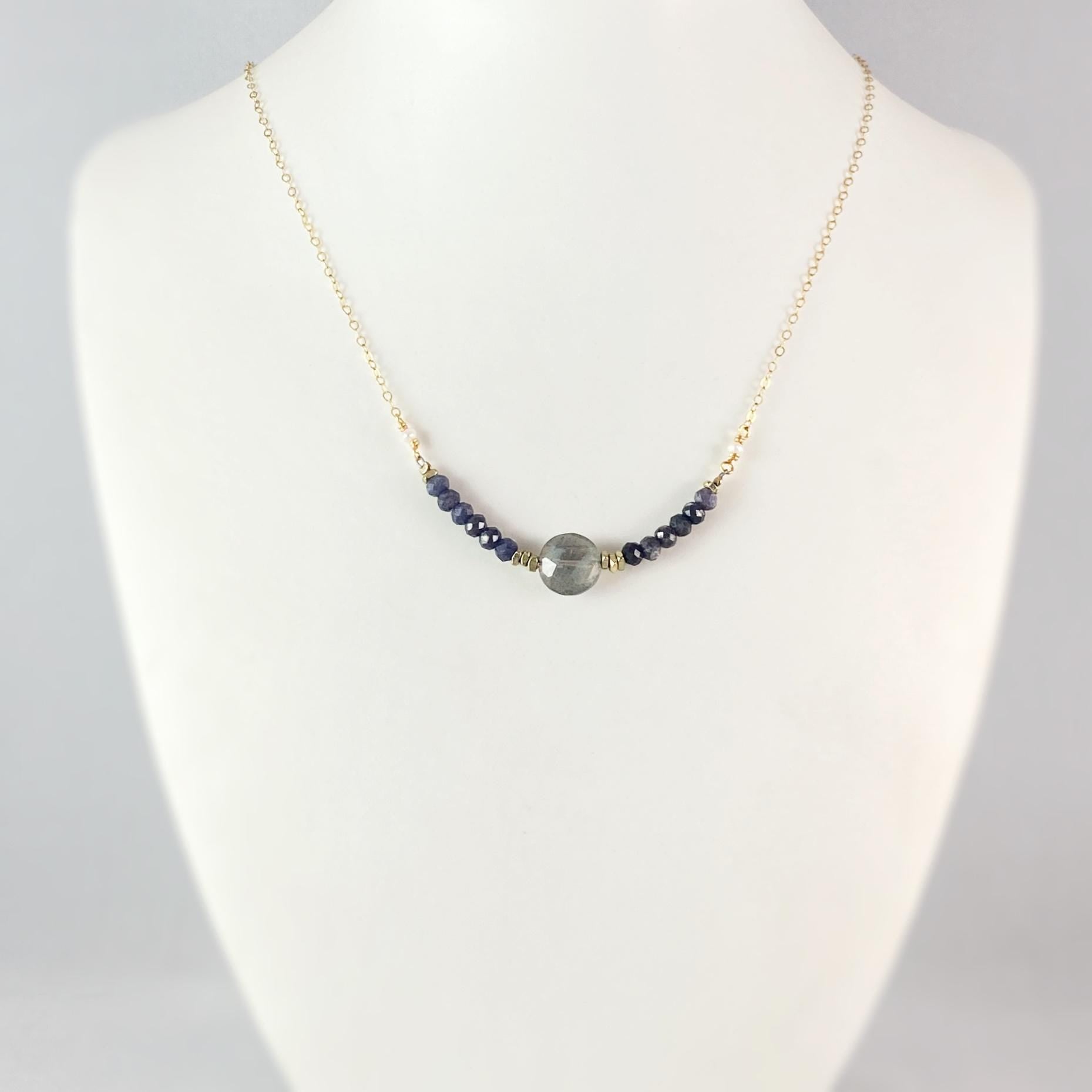 Labradorite and Sapphire Necklace, Handmade in USA - Avaasi