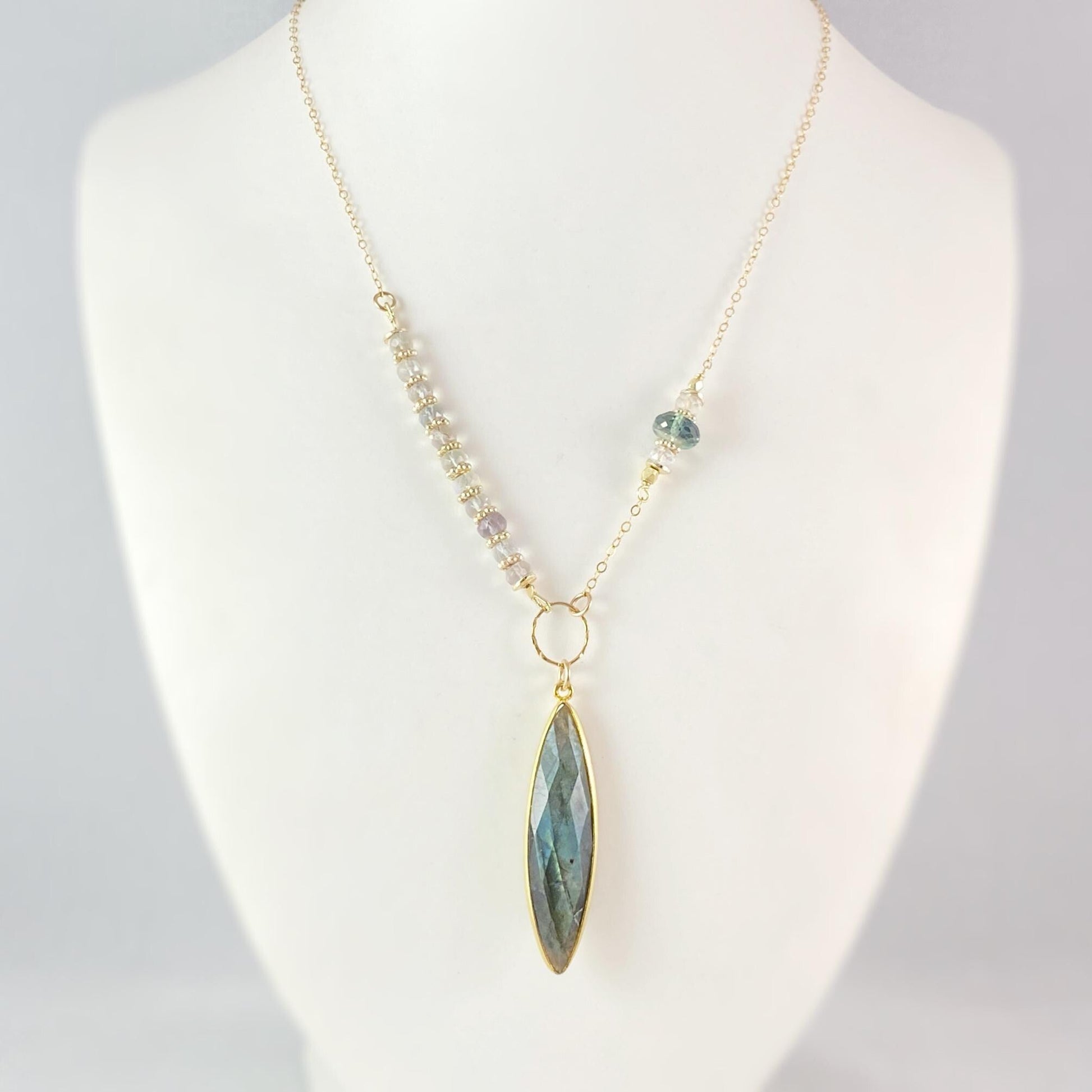 Labradorite, Aquamarine, Alexandrite, and Topaz Necklace, Handmade in USA - Avaasi