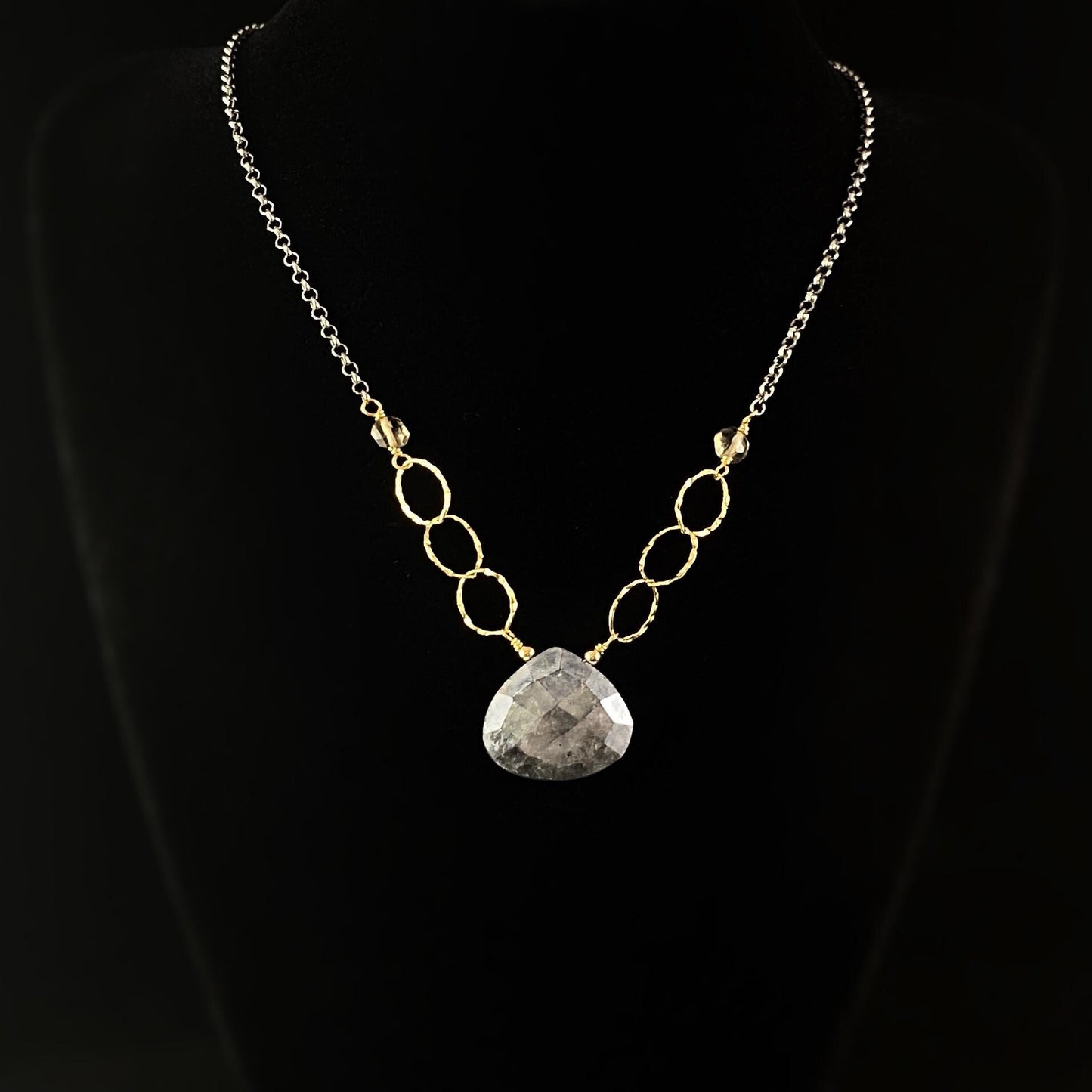 Labradorite Pendant, Mixed Metals Chain with Citrine and Pearl Accents Necklace, Handmade in USA - Avaasi