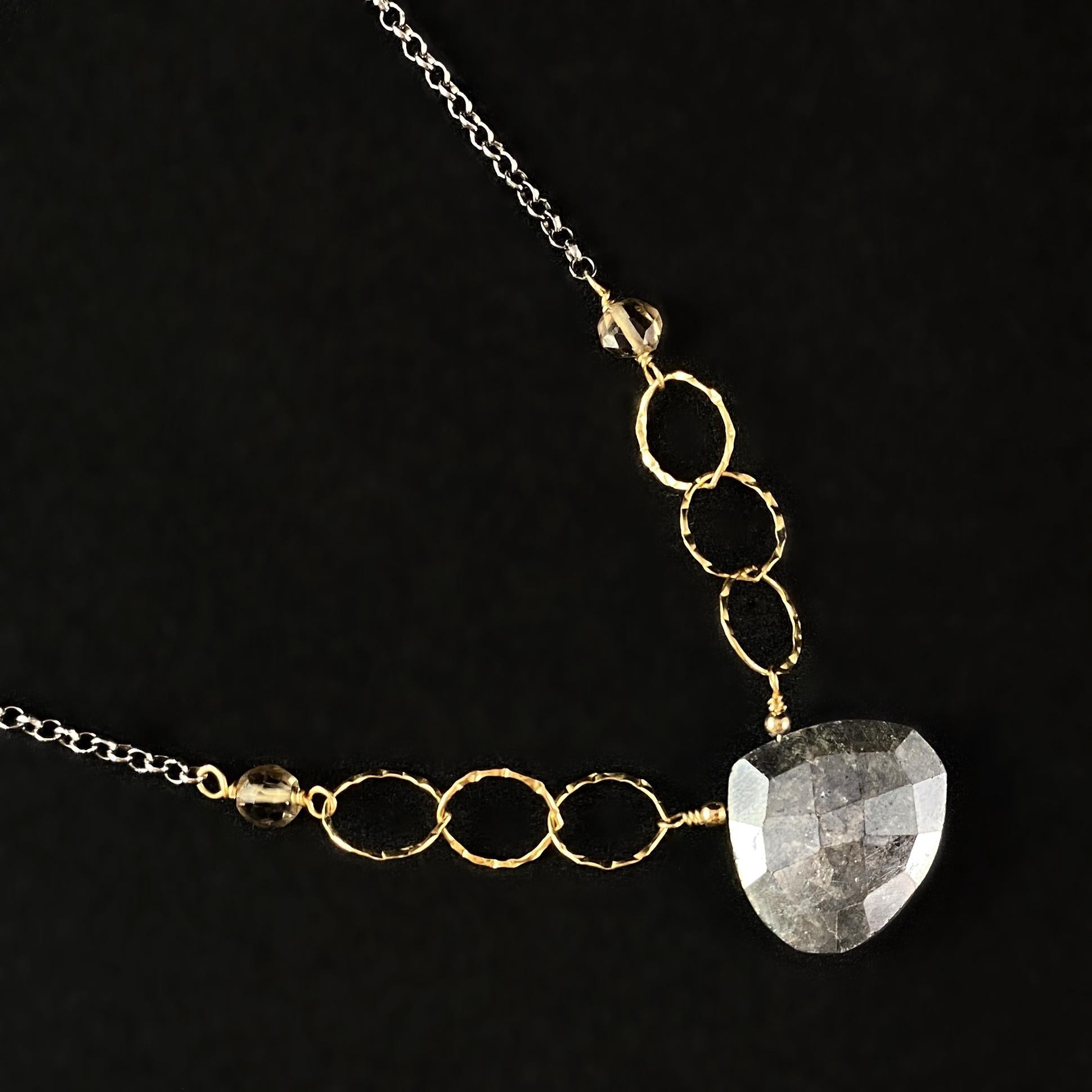 Labradorite Pendant, Mixed Metals Chain with Citrine and Pearl Accents Necklace, Handmade in USA - Avaasi