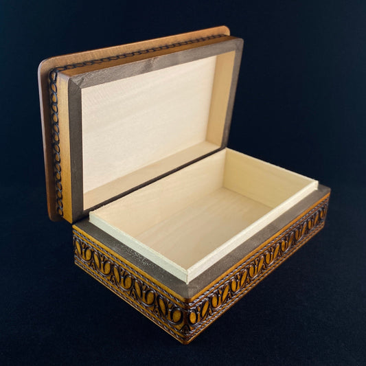 Lace Patterned Jewelry Box, Handmade Hinged Wooden Treasure Box
