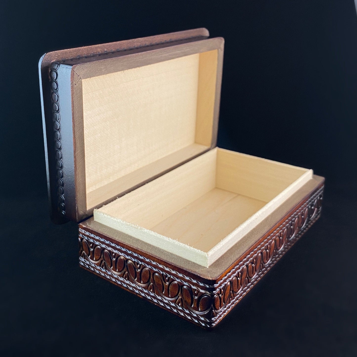 Lace Patterned Jewelry Box, Handmade Hinged Wooden Treasure Box