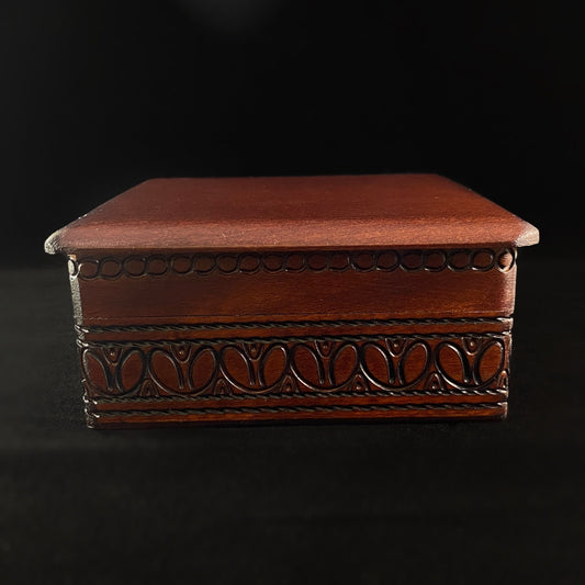 Lace Patterned Square Jewelry Box, Handmade Hinged Wooden Treasure Box