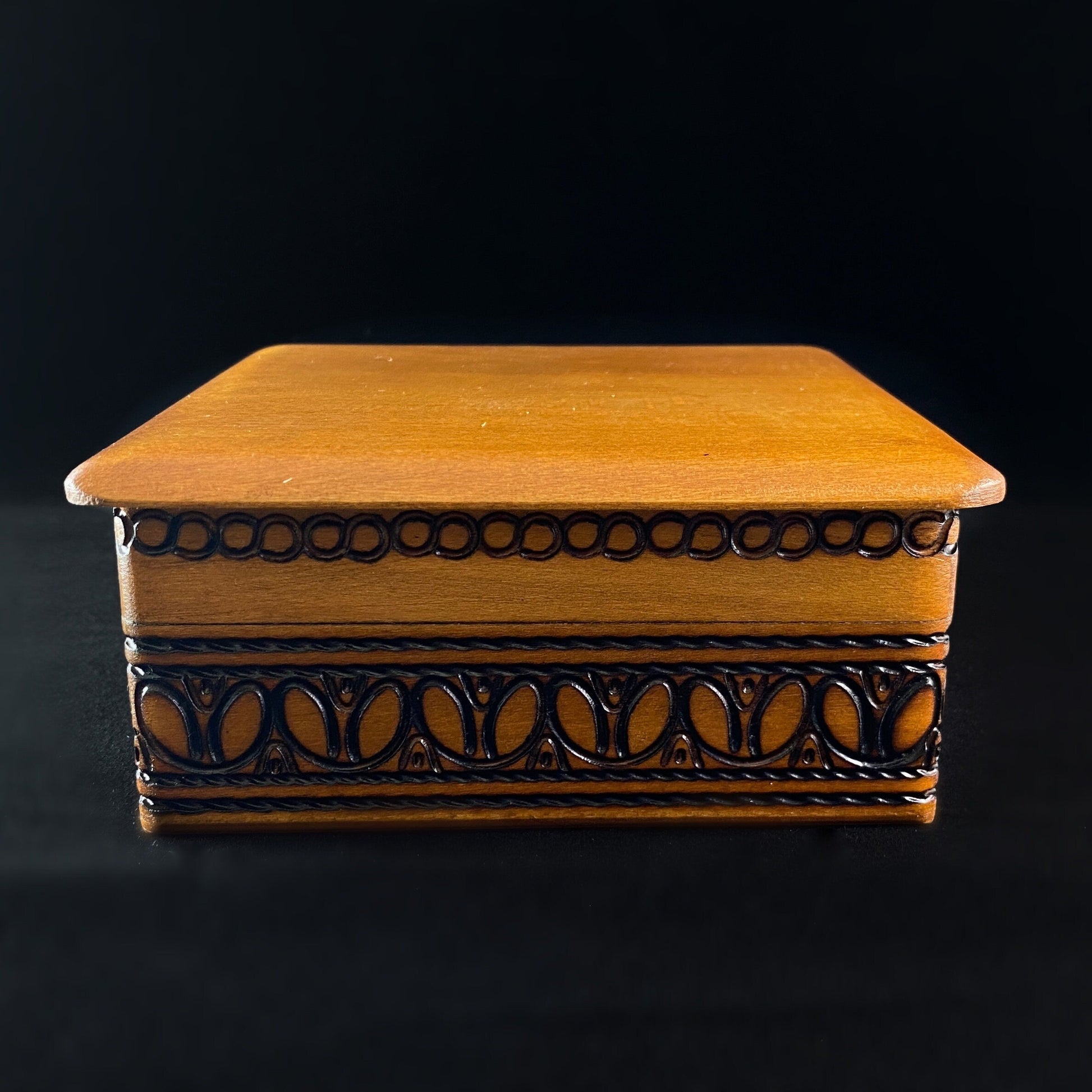 Lace Patterned Square Jewelry Box, Handmade Hinged Wooden Treasure Box