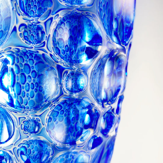 Large Blue Kaleidoscope Venetian Glass Vase - Handmade in Italy, Colorful Murano Glass Vase