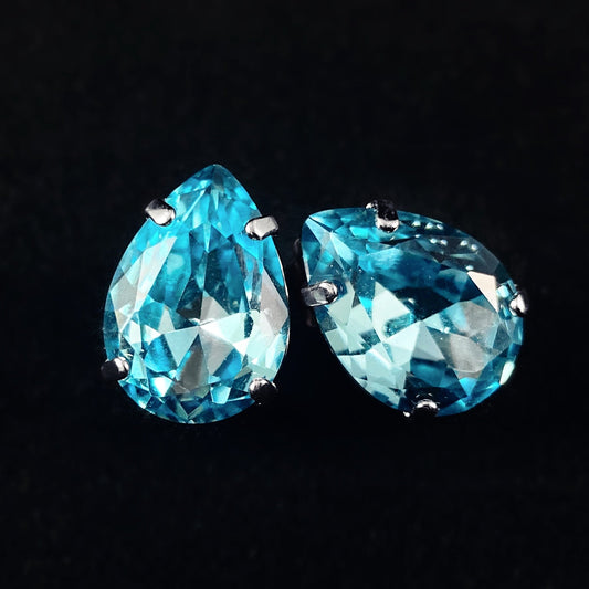 Large Blue Pear Cut Crystal Stud Earrings Eileen - Sorrelli