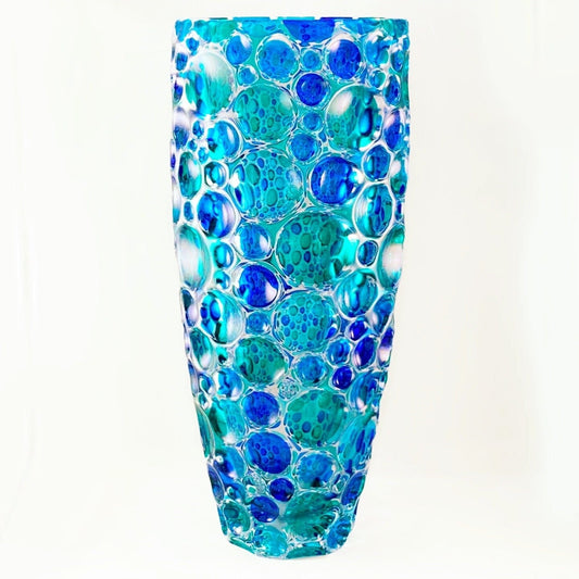 Large Blue/Green Kaleidoscope Venetian Glass Vase - Handmade in Italy, Colorful Murano Glass Vase