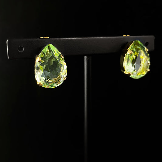 Large Green Pear Cut Crystal Stud Earrings Eileen - Sorrelli