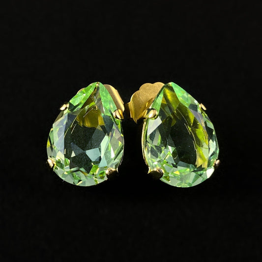 Large Green Pear Cut Crystal Stud Earrings Eileen - Sorrelli