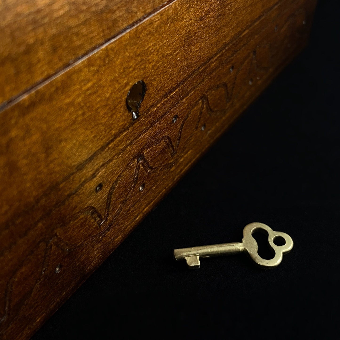 Large Rectangular Jewelry Box with Small Skeleton Key, Handmade Wooden Hinged Treasure Box