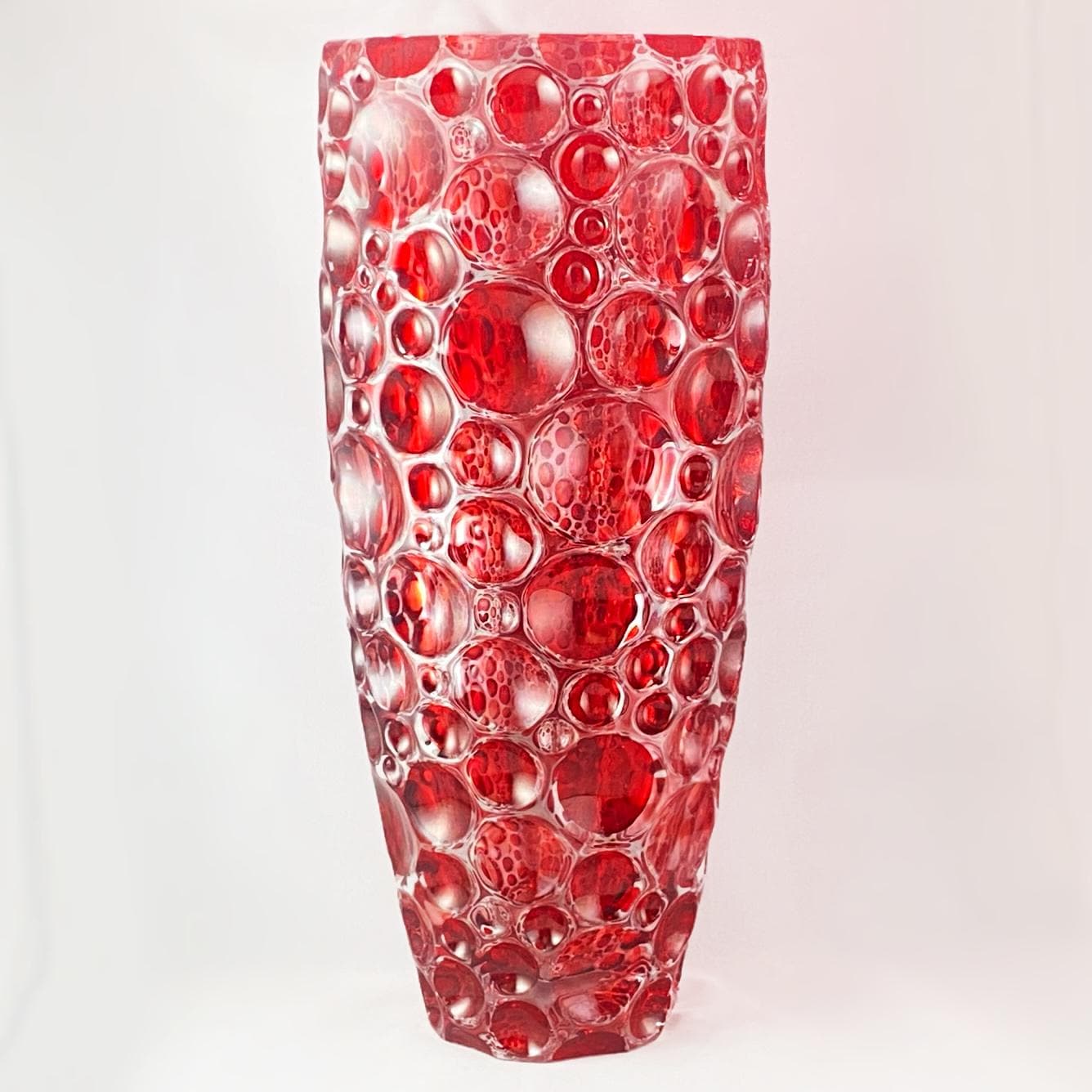 Large Red Kaleidoscope Venetian Glass Vase - Handmade in Italy, Colorful Murano Glass Vase