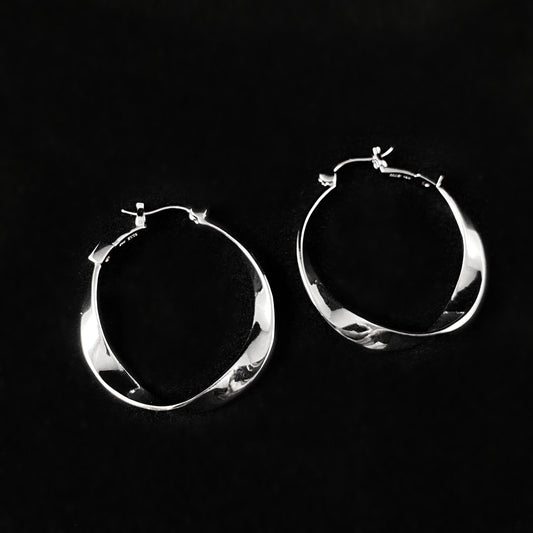Large Textured 925 Sterling Silver Hoop Earrings - Elle