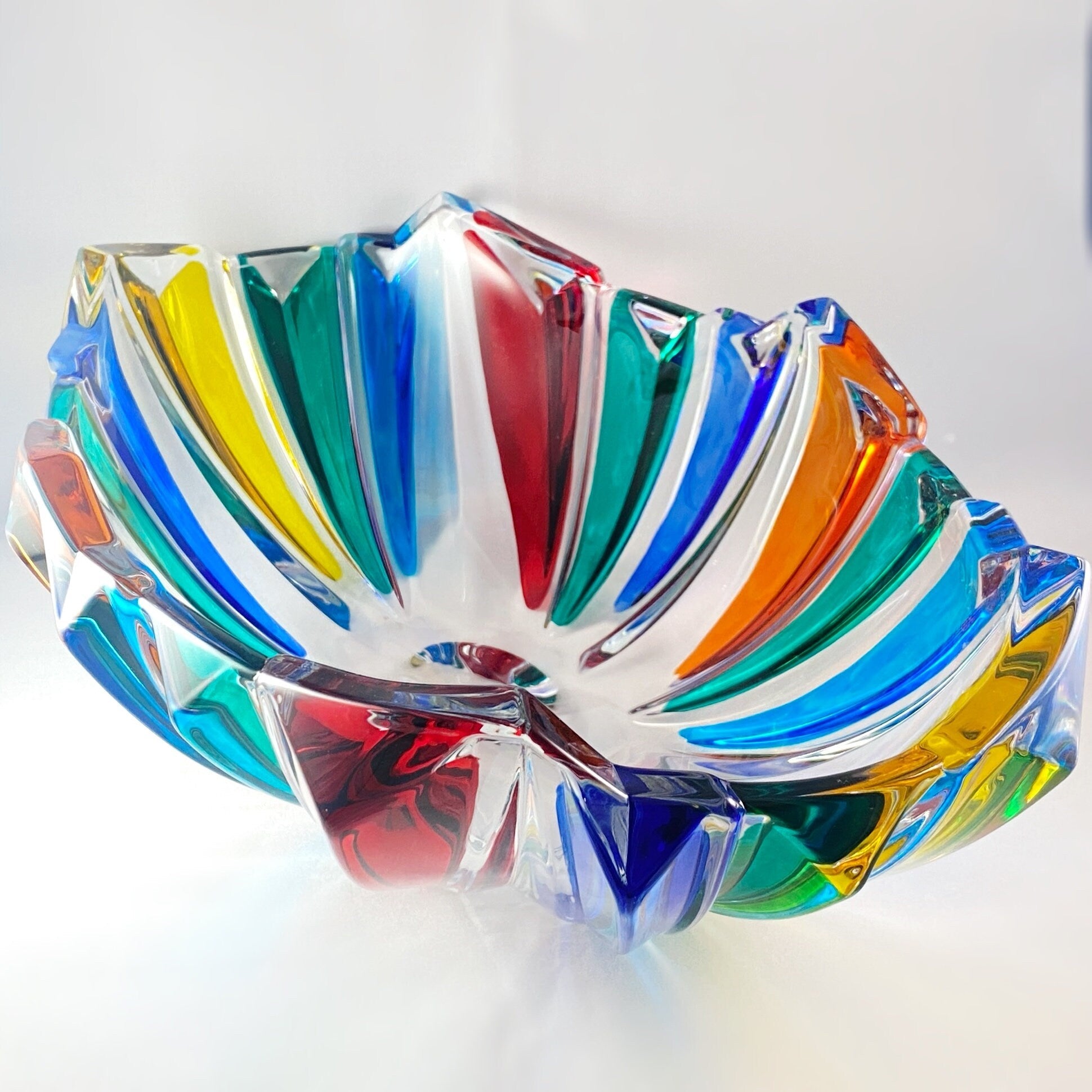 Large Venetian Glass Oval Centerpiece Bowl - Handmade in Italy, Colorful Murano Glass Statement Bowl