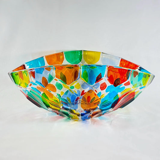 Large Venetian Glass Oval Centerpiece Bowl - Handmade in Italy, Colorful Murano Glass Statement Bowl