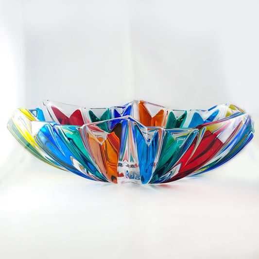 Large Venetian Glass Oval Centerpiece Bowl - Handmade in Italy, Colorful Murano Glass Statement Bowl