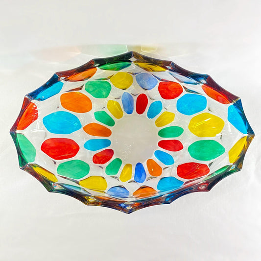 Large Venetian Glass Oval Centerpiece Bowl - Handmade in Italy, Colorful Murano Glass Statement Bowl