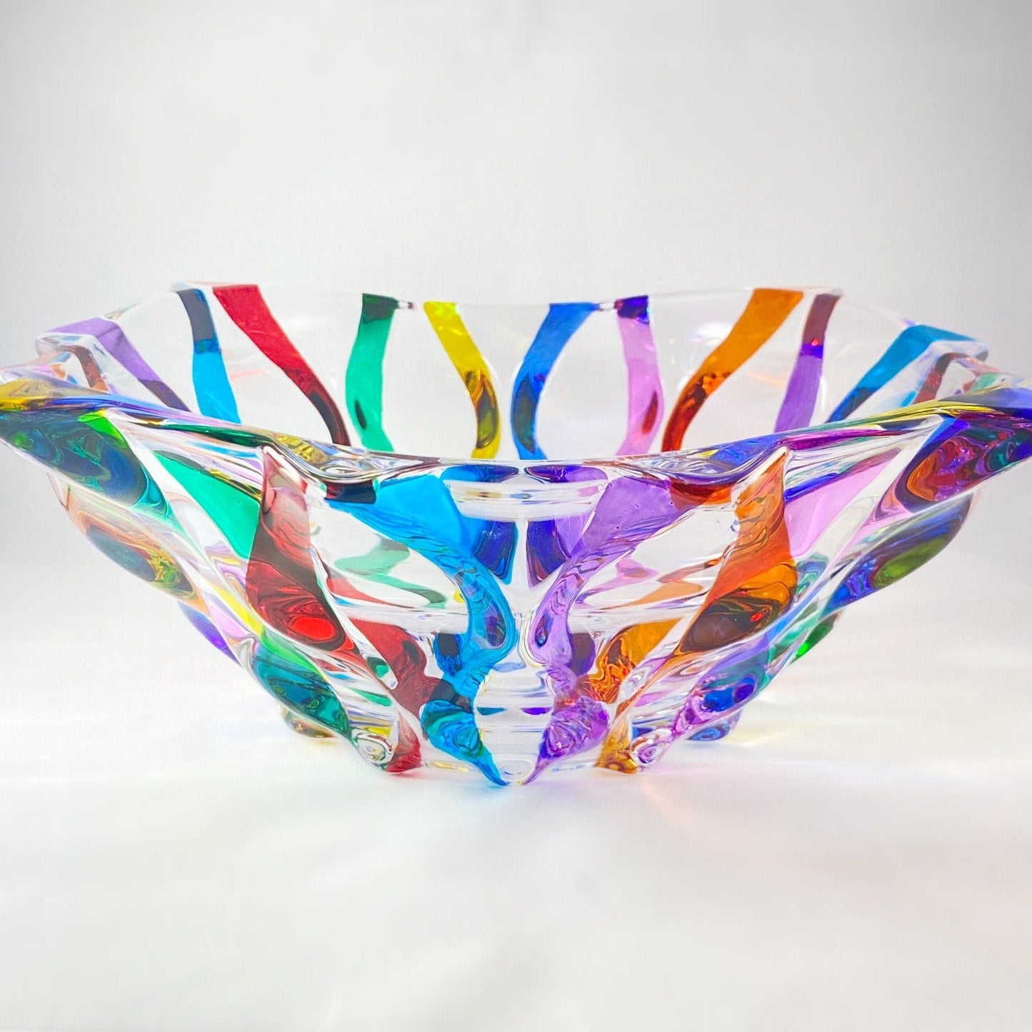 Venetian Glass Ribbon Bowl - Handmade in Italy, Colorful Murano Glass Statement Bowl