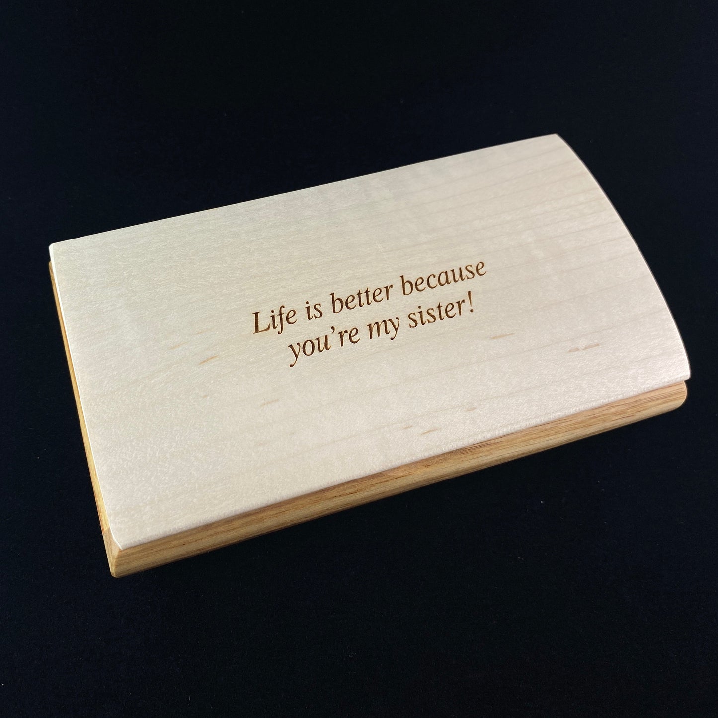 Life is Better Quote Box from Mikutowski Woodworking Handmade Wooden Box with Canarywood and Curly Maple
