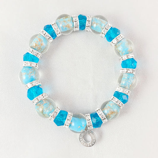 Light Blue Beaded Venetian Glass Bracelet - Handmade in Italy, Colorful Murano Glass