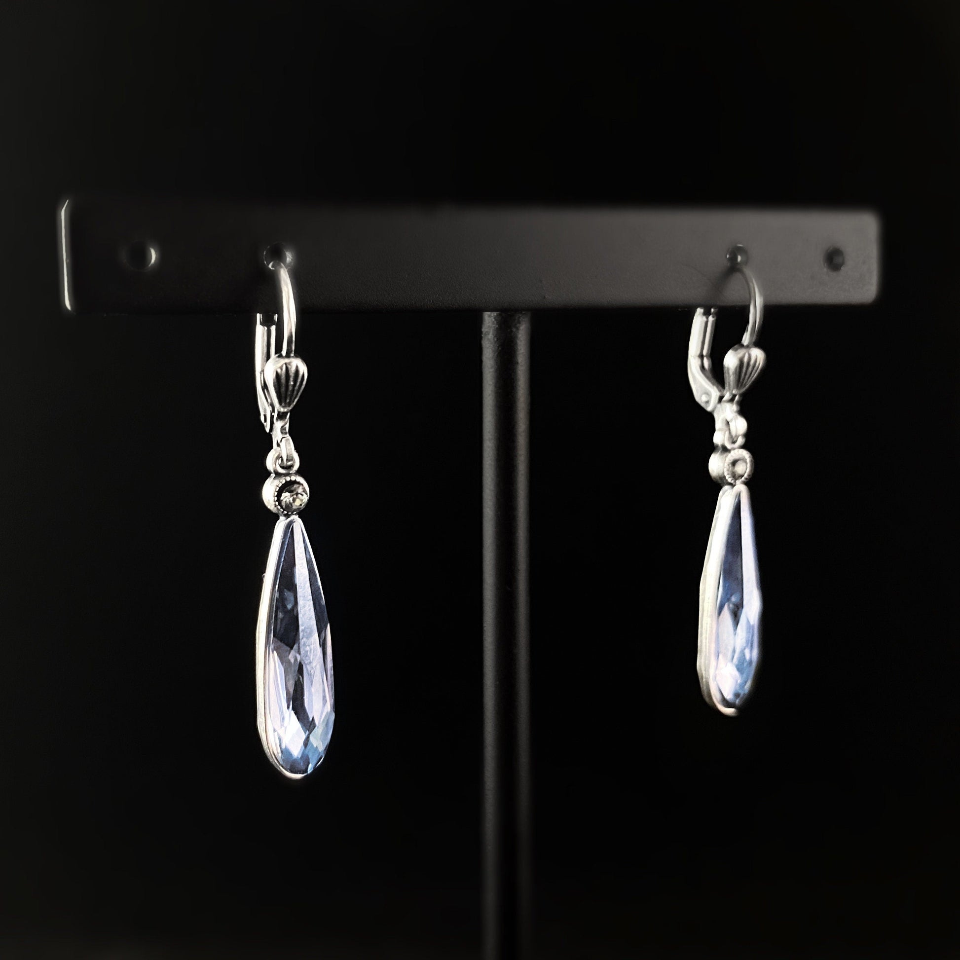 Light Blue/Gray Teardrop Swarovski Crystal Drop Earrings - La Vie Parisienne by Catherine Popesco