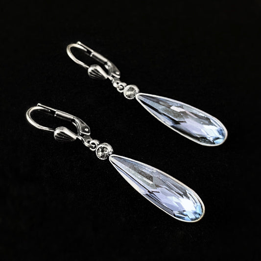 Light Blue/Gray Teardrop Swarovski Crystal Drop Earrings - La Vie Parisienne by Catherine Popesco