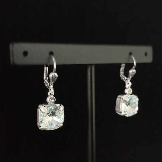 Light Blue Square Cut Swarovski Crystal Drop Earrings - La Vie Parisienne by Catherine Popesco