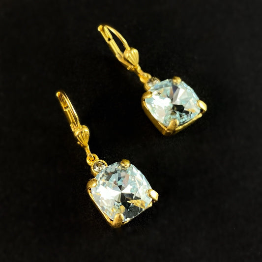 Light Blue Square Cut Swarovski Crystal Drop Earrings - La Vie Parisienne by Catherine Popesco