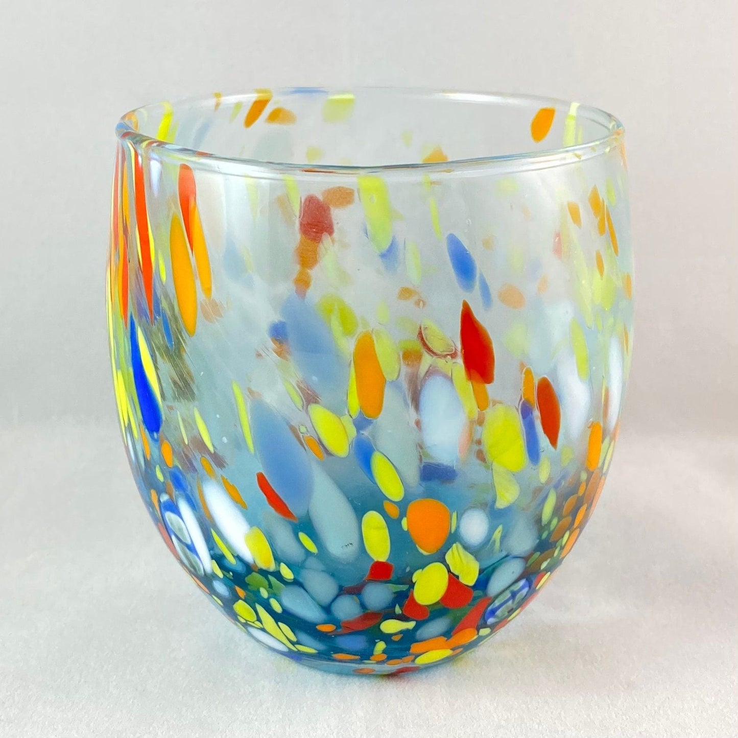 Light Blue Venetian Glass Stemless Wine Glass - Handmade in Italy, Colorful Murano Glass