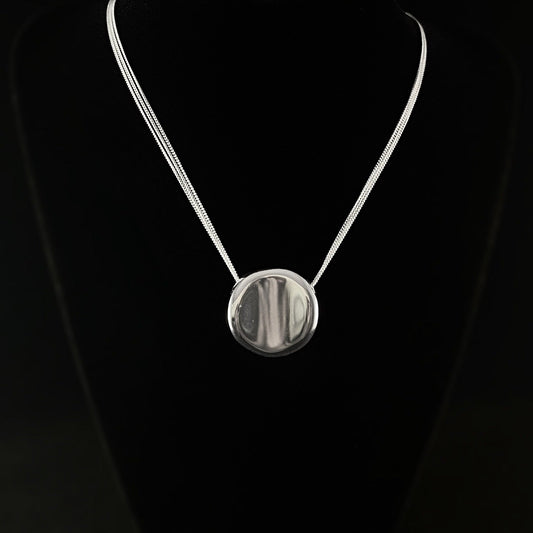 Light Catching Abstract Round Pendant on Multi Strand Silver Chain Necklace - Handmade, Nickel Free - Ulla