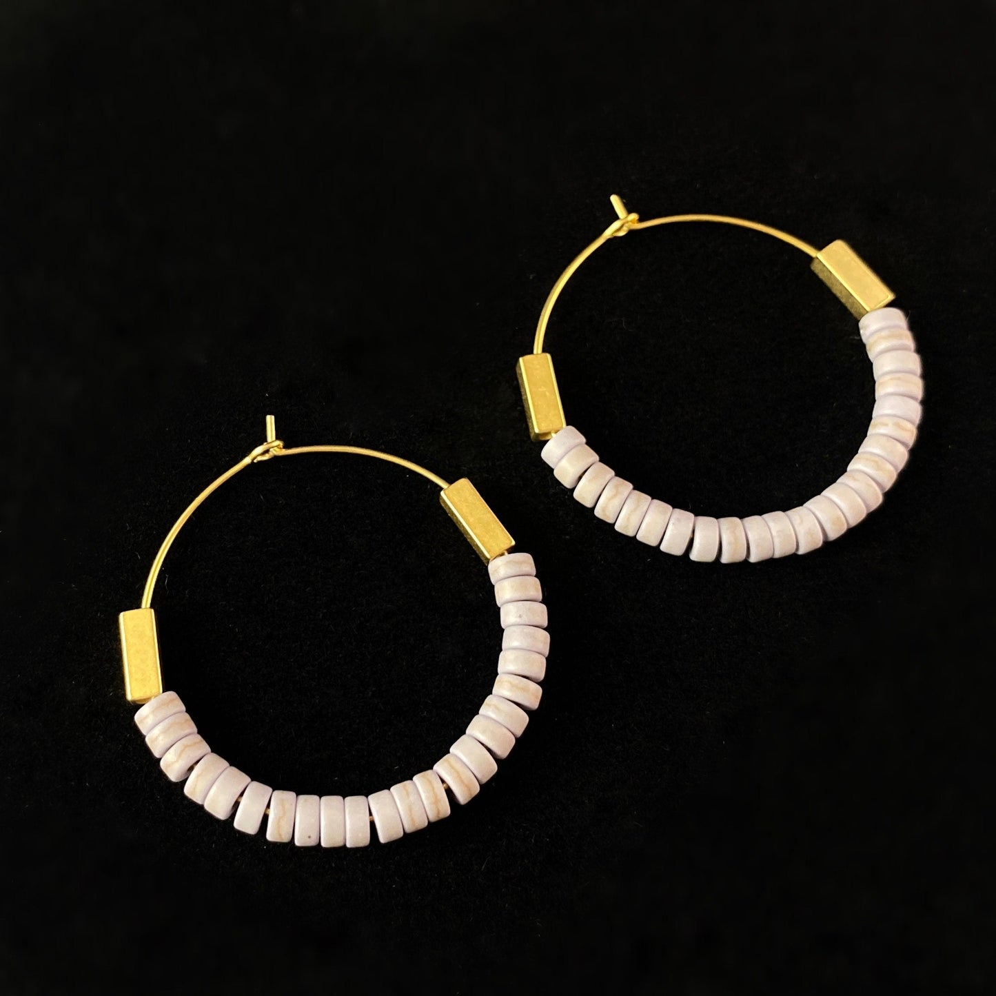 Light Gray Beaded Hoop Earrings - 18kt Gold Over Brass with Magnesite Beads , David Aubrey Jewelry