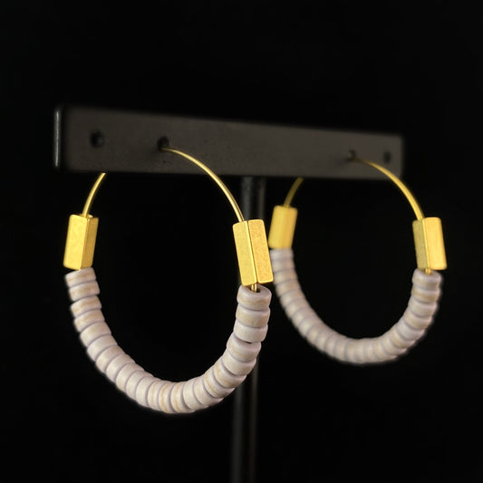 Light Gray Beaded Hoop Earrings - 18kt Gold Over Brass with Magnesite Beads , David Aubrey Jewelry