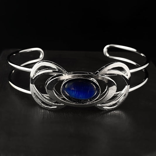Lightweight Handmade Geometric Aluminum Bracelet, Blue and Silver Bowtie