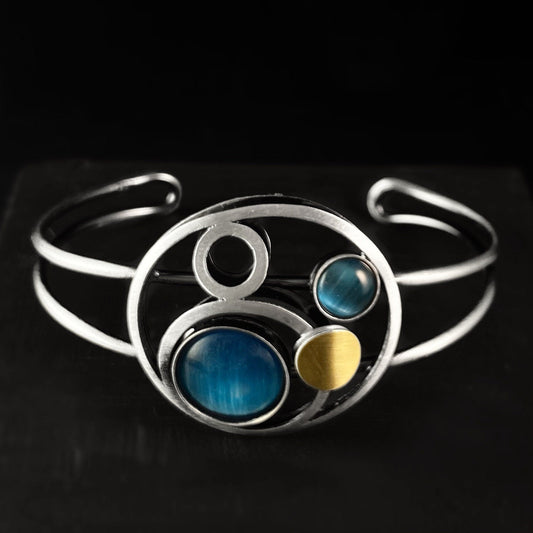 Lightweight Handmade Geometric Aluminum Bracelet, Blue and Silver Orbit