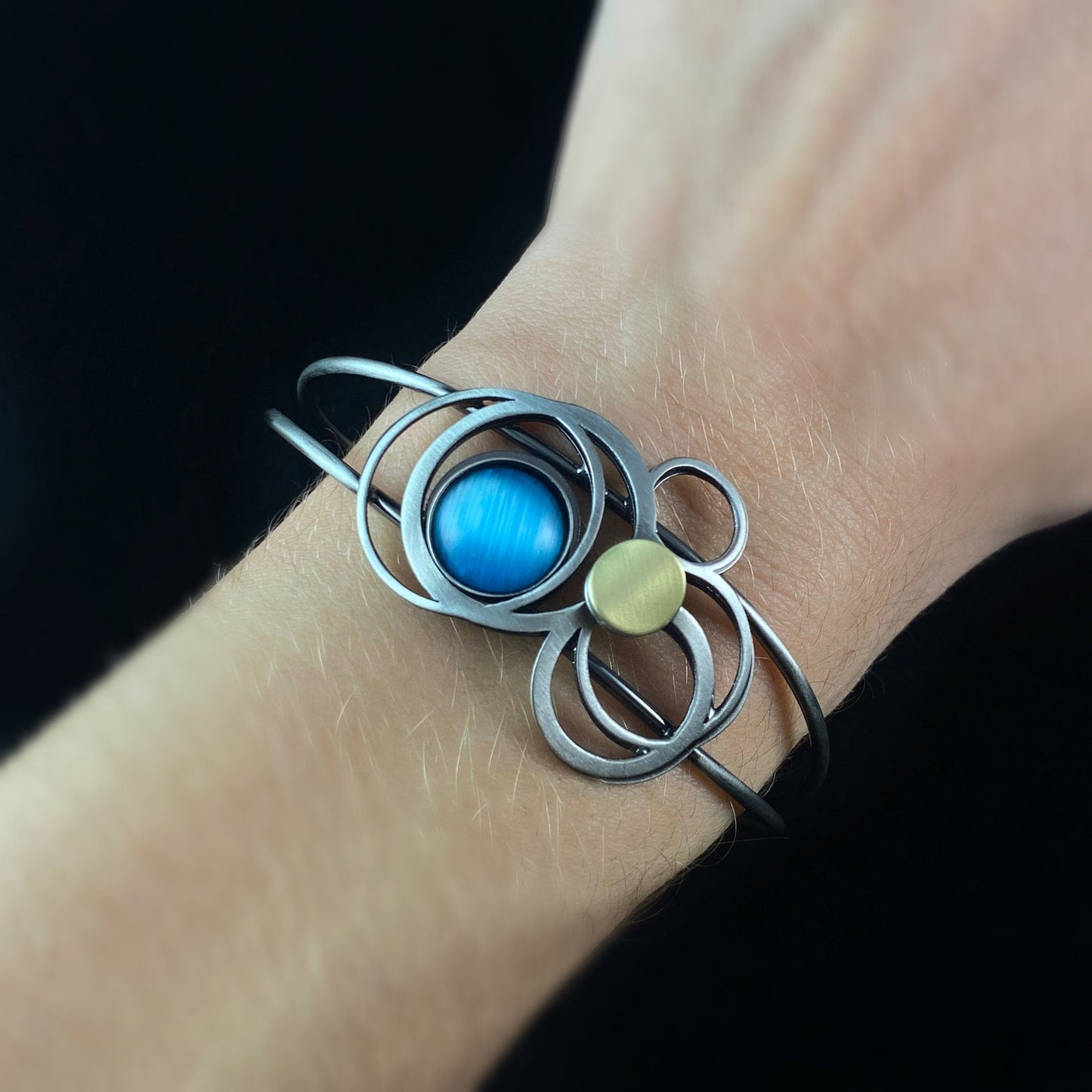 Lightweight Handmade Geometric Aluminum Bracelet, Blue Circles