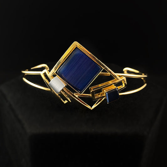 Lightweight Handmade Geometric Aluminum Bracelet, Blue Squares