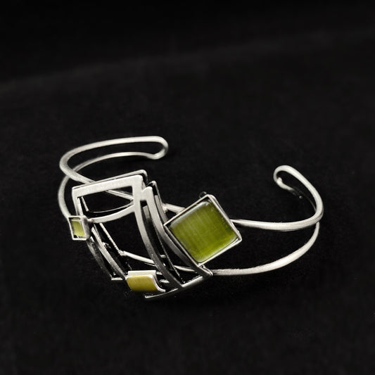 Lightweight Handmade Geometric Aluminum Bracelet, Green Squares