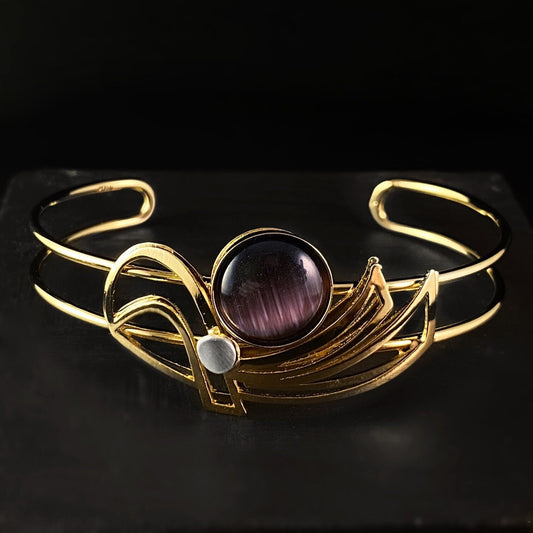 Lightweight Handmade Geometric Aluminum Bracelet, Purple and Gold Wings