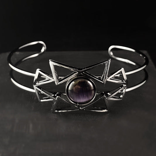 Lightweight Handmade Geometric Aluminum Bracelet, Purple and Gunmetal Angular Bowtie