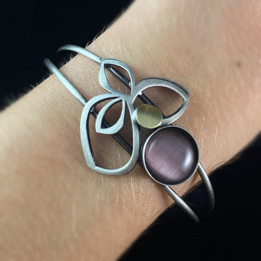 Lightweight Handmade Geometric Aluminum Bracelet, Purple and Silver Rose Blossom