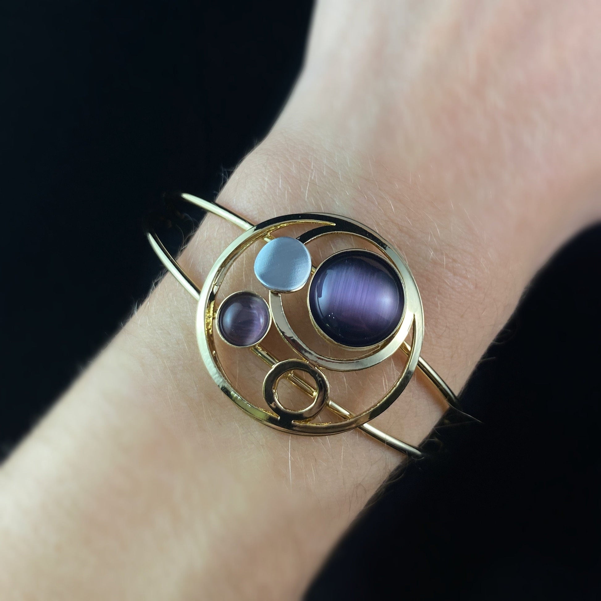 Lightweight Handmade Geometric Aluminum Bracelet, Purple Circles