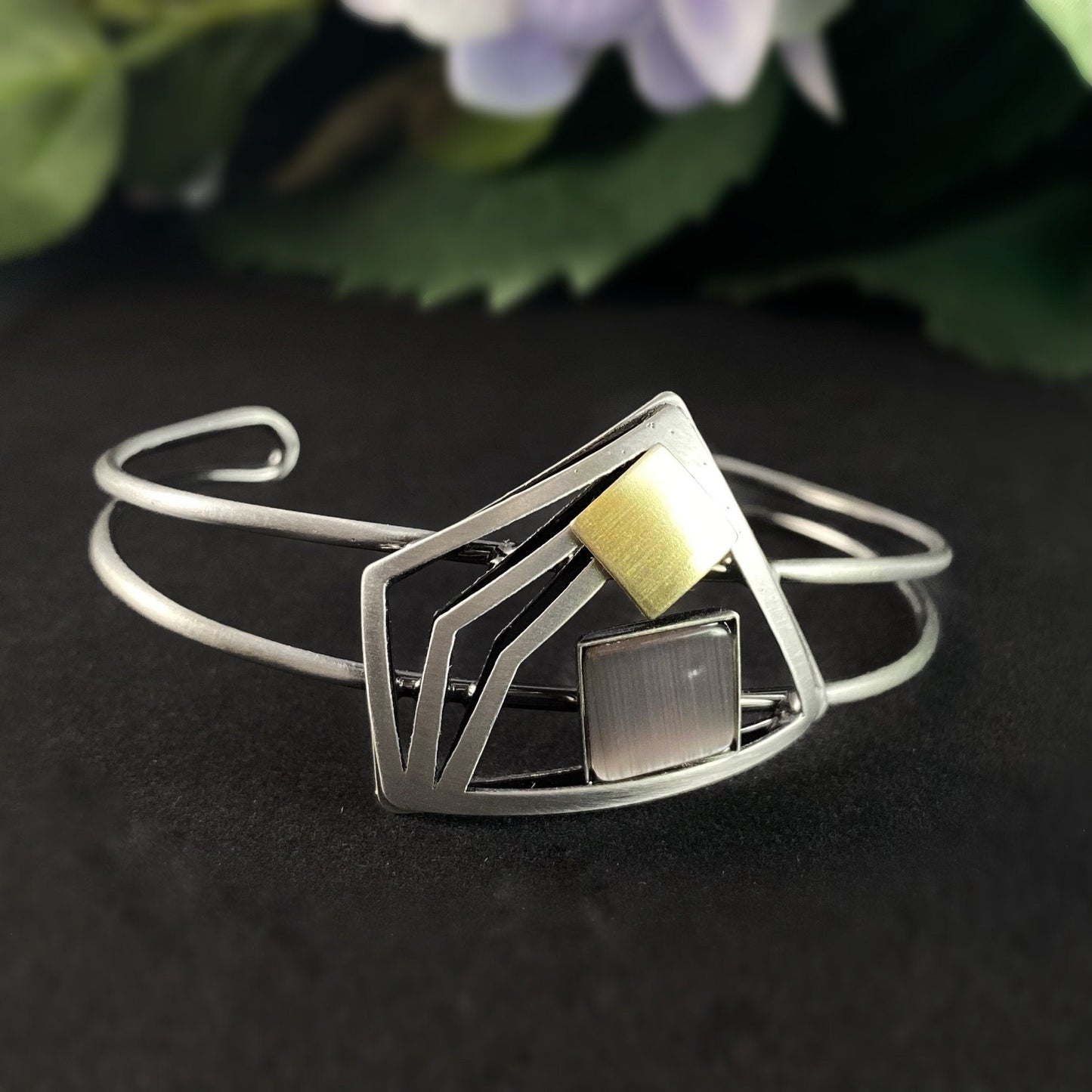 Lightweight Handmade Geometric Aluminum Bracelet, Silver and Purple