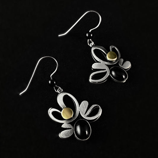 Lightweight Handmade Geometric Aluminum Earrings, Black and Silver Bouquet
