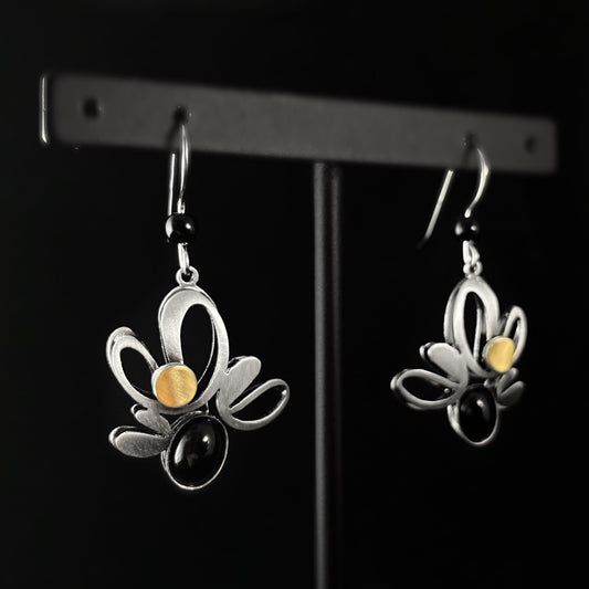 Lightweight Handmade Geometric Aluminum Earrings, Black and Silver Bouquet