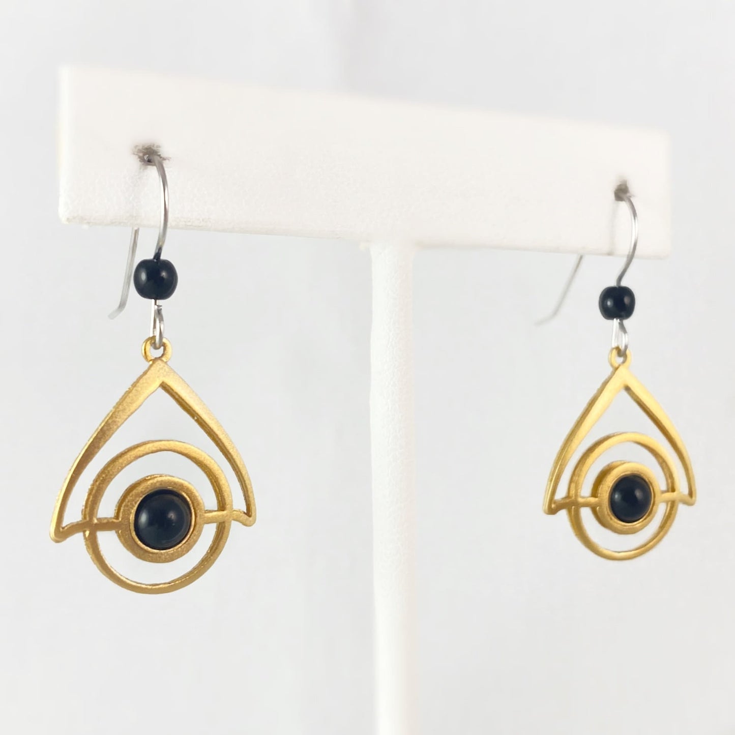 Lightweight Handmade Geometric Aluminum Earrings, Black/Gold Birdhouse